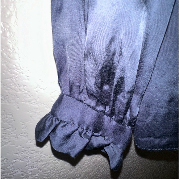 NWOT Zara Basic Women's Blue Silk Long Sleeve Ruffle Blouse Top Size Small - Picture 3 of 5